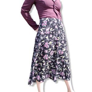 Coldwater Creek Black Floral Print Midi Skirt Size Small